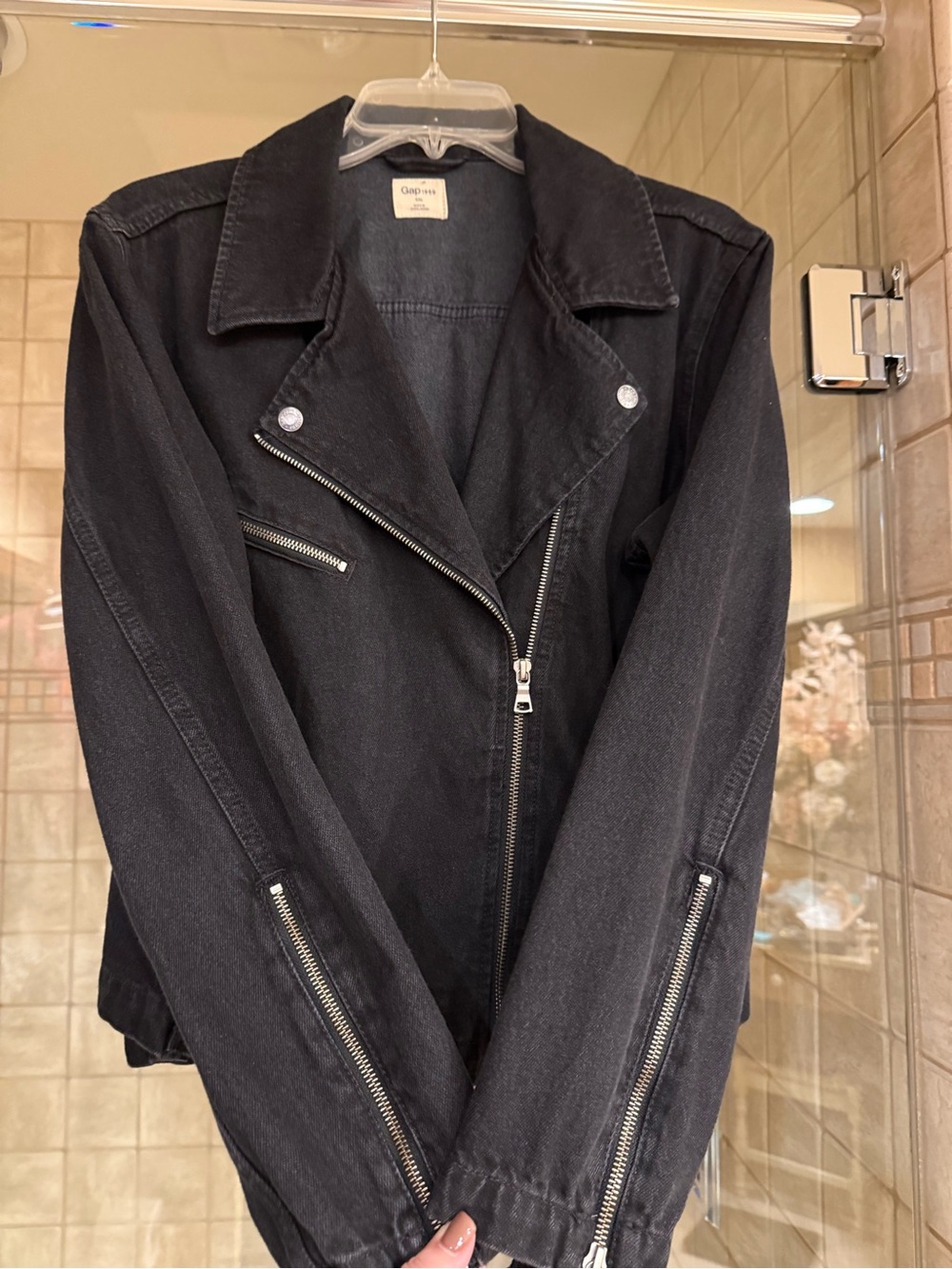 Gap Women’s Black Distressed Moto Jacket with Belt - Picture 2 of 12